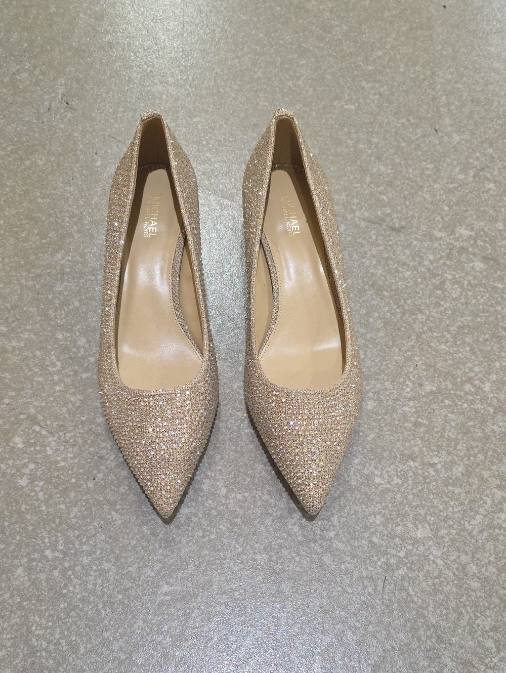 Michael Kors Glitter Pointed-Toe Pumps in Champagne